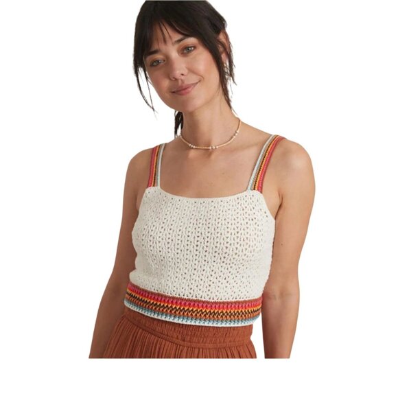 Marine Layer Tops - NWT Marine Layer $118 Crochet Crop Top W's XS Caro Tank White Rainbow Trim